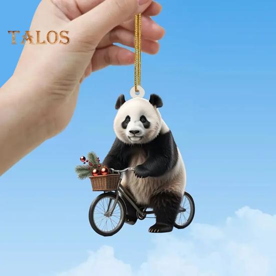 Рождественский кулон для автомобиля в форме реалистичной ездящей панды, легкий подвесной аксессуар для рождественских елок, дверей, окон, подвесной орнамент, сумка или