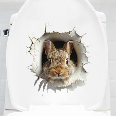 3D Стикеры для унитаза с выглядывающим кроликом, Милый кролик, пробивающий стену, Водонепроницаемые, Съемные, Самоклеящиеся