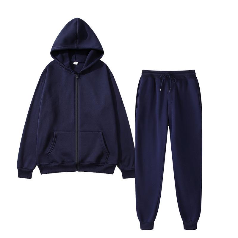 Мужской однотонный спортивный костюм: Модный кардиган с капюшоном + спортивные штаны, теплый для осени/зимы