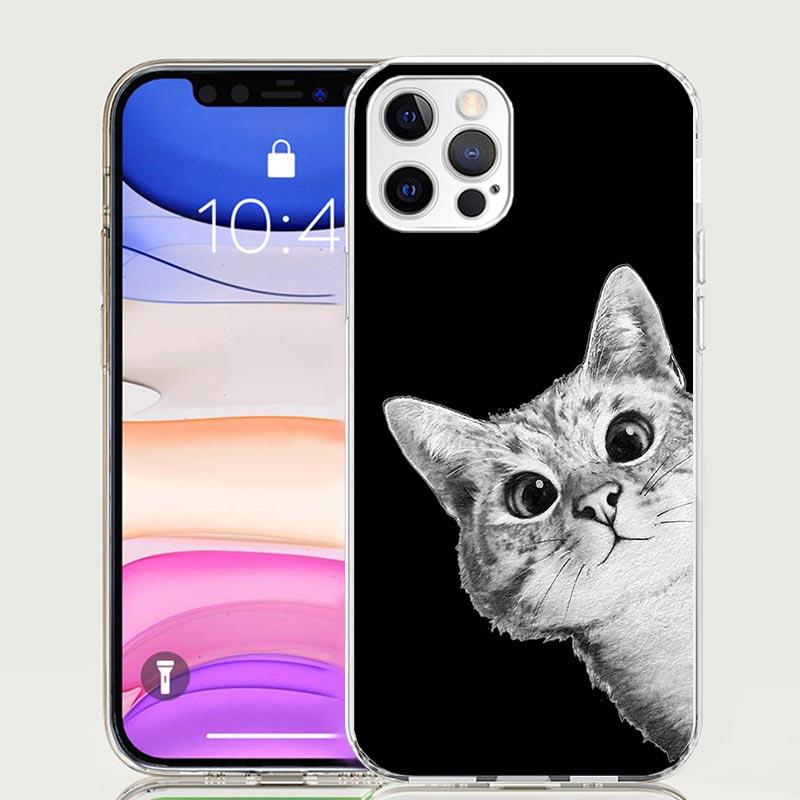 Чехол для телефона с рисунком милого котенка в стиле мультфильма Для iPhone 17 Air 16 15 Plus 11 14 Pro Max 13 Mini 12 7 8 + SE Художественный рисунок Индивидуальная обложка 1
