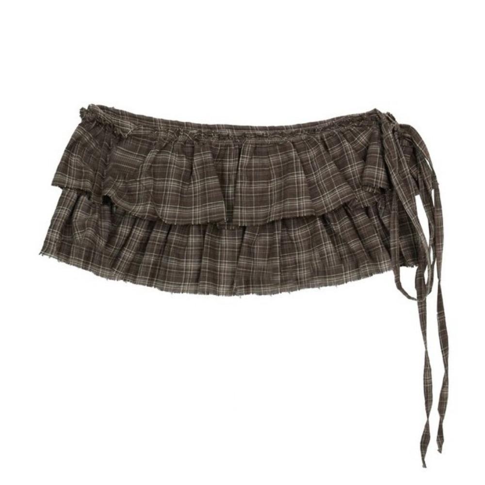 Hip-hop Layer Outfits Plaid Skirt Shirt Extender Ruffled Edge Waistband Jeans Decor