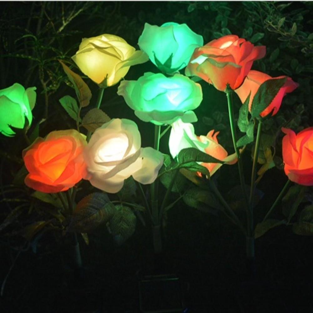 Solar Powered Outdoor Solar Garden Light Realistic Solar Rose Flowers Lantern Landscape Decor