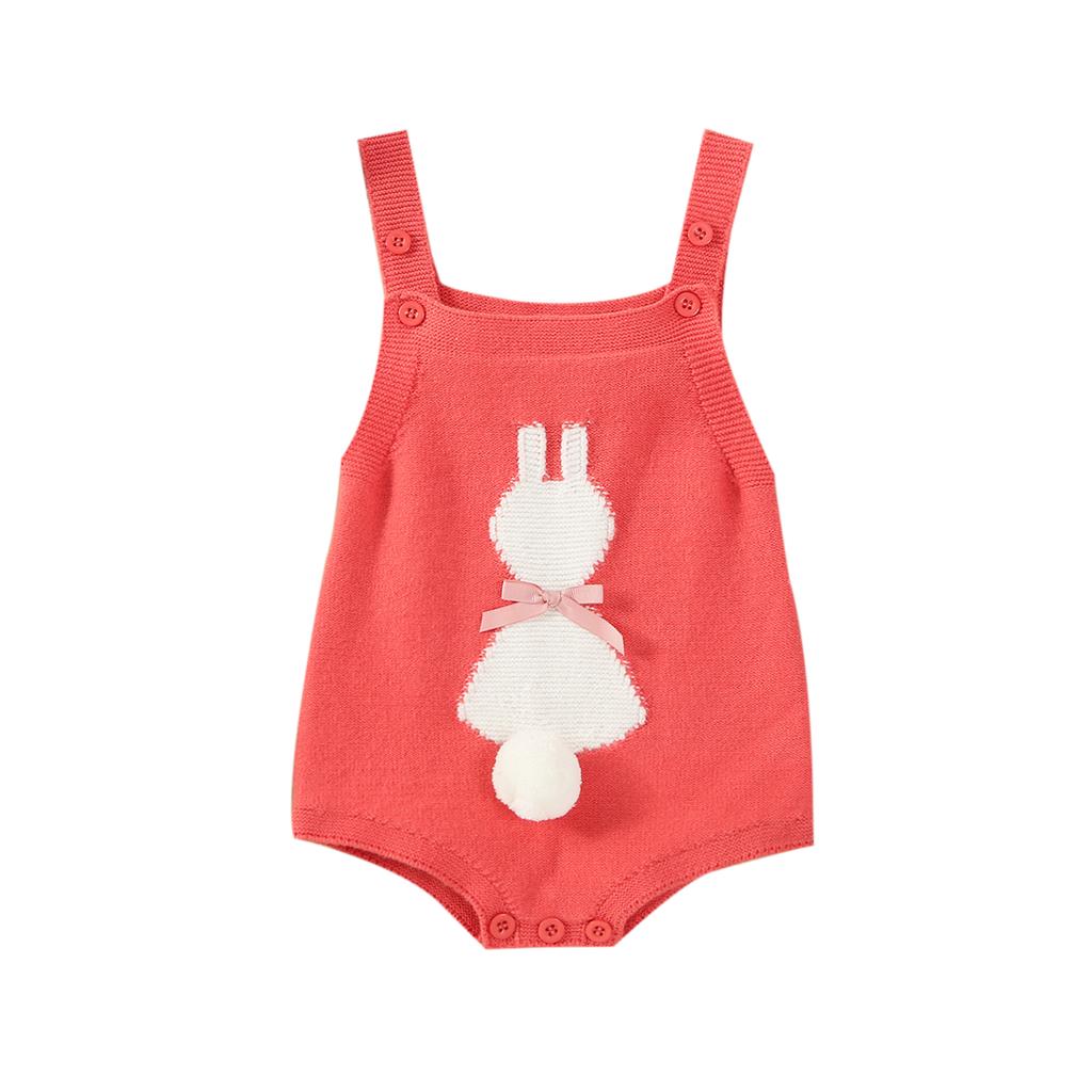 Baby Girls Easter Overalls Sleeveless Bunny Print Bow Rompers Newborn Spring Outfit