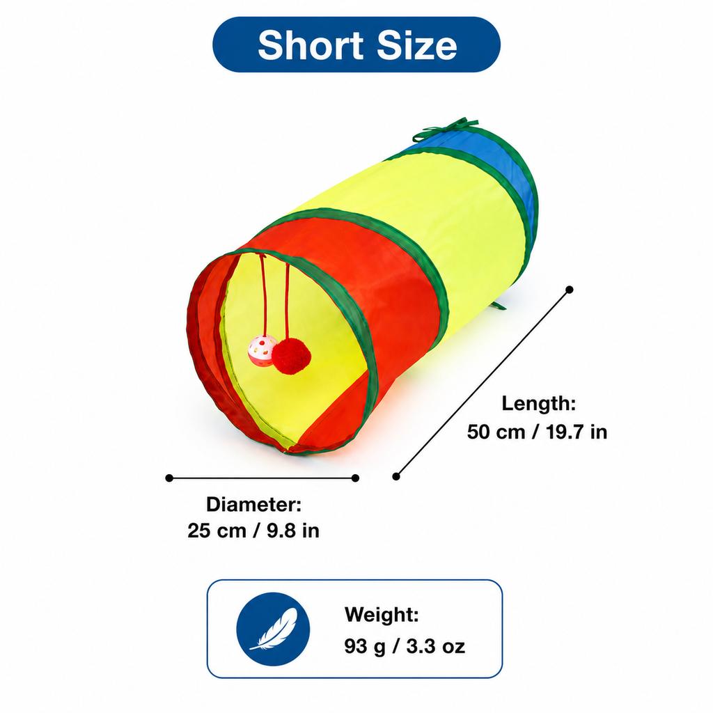 Foldable Rainbow Cat Tunnel, Collapsible Play Tube with Peek Holes & Teaser Ball for Indoor Cats