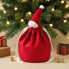 Decorative Apple Storage Bags Christmas Drawstring Gift with Santa Hat, Reusable Velvet Xmas Goodie Sacks, Festive Eve Treat Pouches Candy Pouch