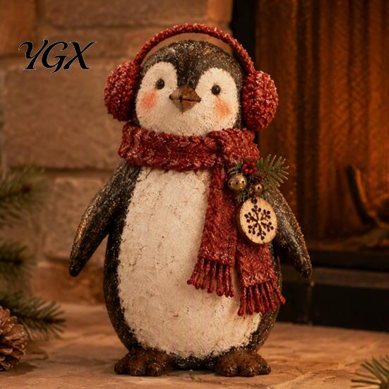 Festive Indoor Decor for Windowsill Christmas Penguin Ornament with Scarf, Resin Winter Animal Figurine, Theme Home Accessories Charming Statue