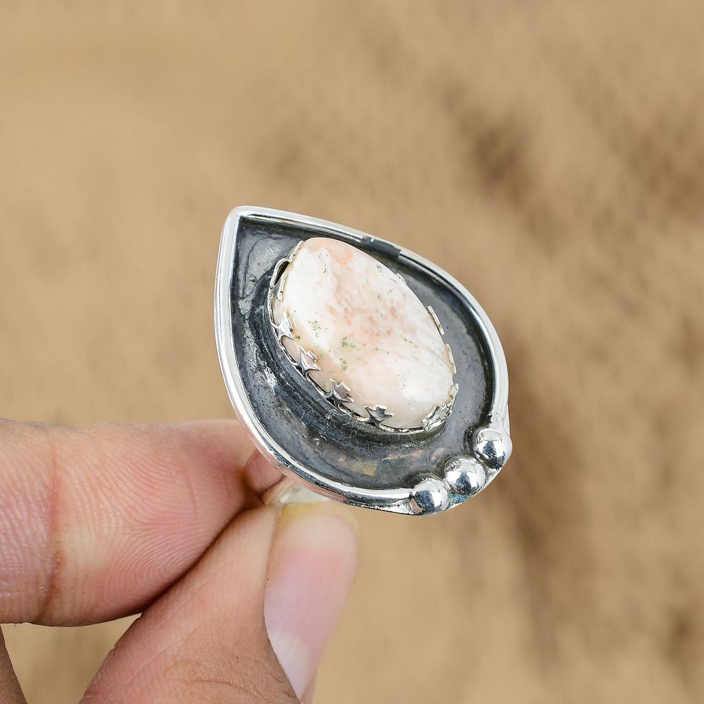 Gift For Women Promise Adjustable Ring 925 Silver Natural Scolecite Gemstone