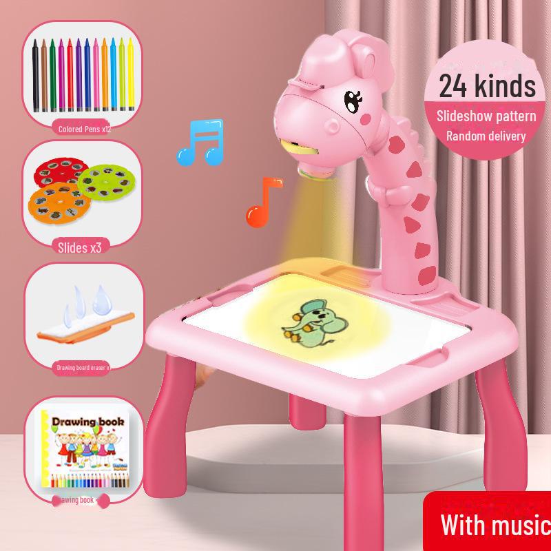 Multifunctional Deer Projector Drawing Table with Sound & Light - Children's Graffiti & Writing Board Toy