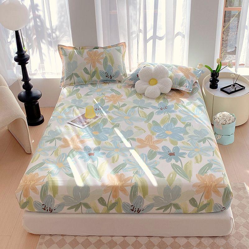 100% Cotton Bed Fitted Sheet with Elastic Rubber and 2 Pillowcases Durable and Comfortable Kids Adult Single Double Bed 13 Sizes
