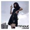 Women Black Y2k Dress French Cross Embroidery Punk Dark Dress JK Uniform College Style Gothic Street Skirt
