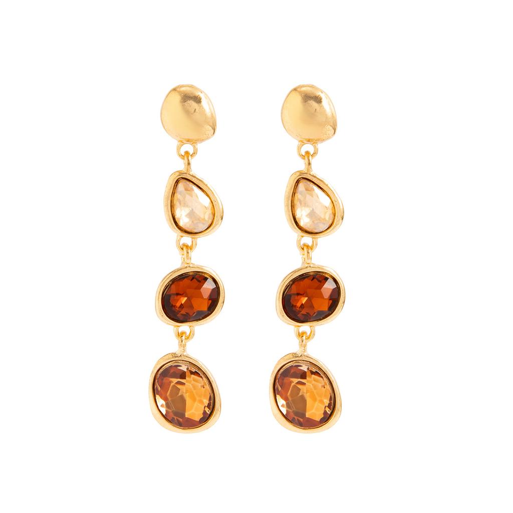 Vintage Colorful Teardrop Gem Earrings For Women Fashionable Geometric Glass Rhinestone Tassel Drop Earrings