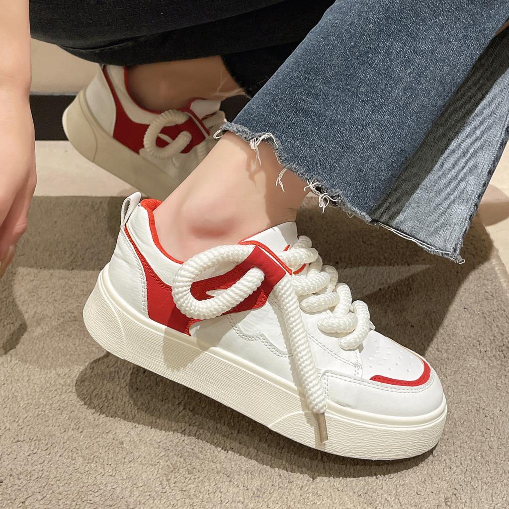 2024 Spring New Sneaker Student White Shoes Female Breathable Thick Sole Flat Shoes Women