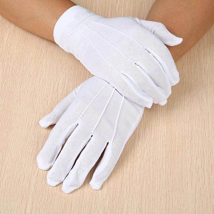 Formal White Three-Ribbed Nylon Polyester Gloves for Driving and Hospitality