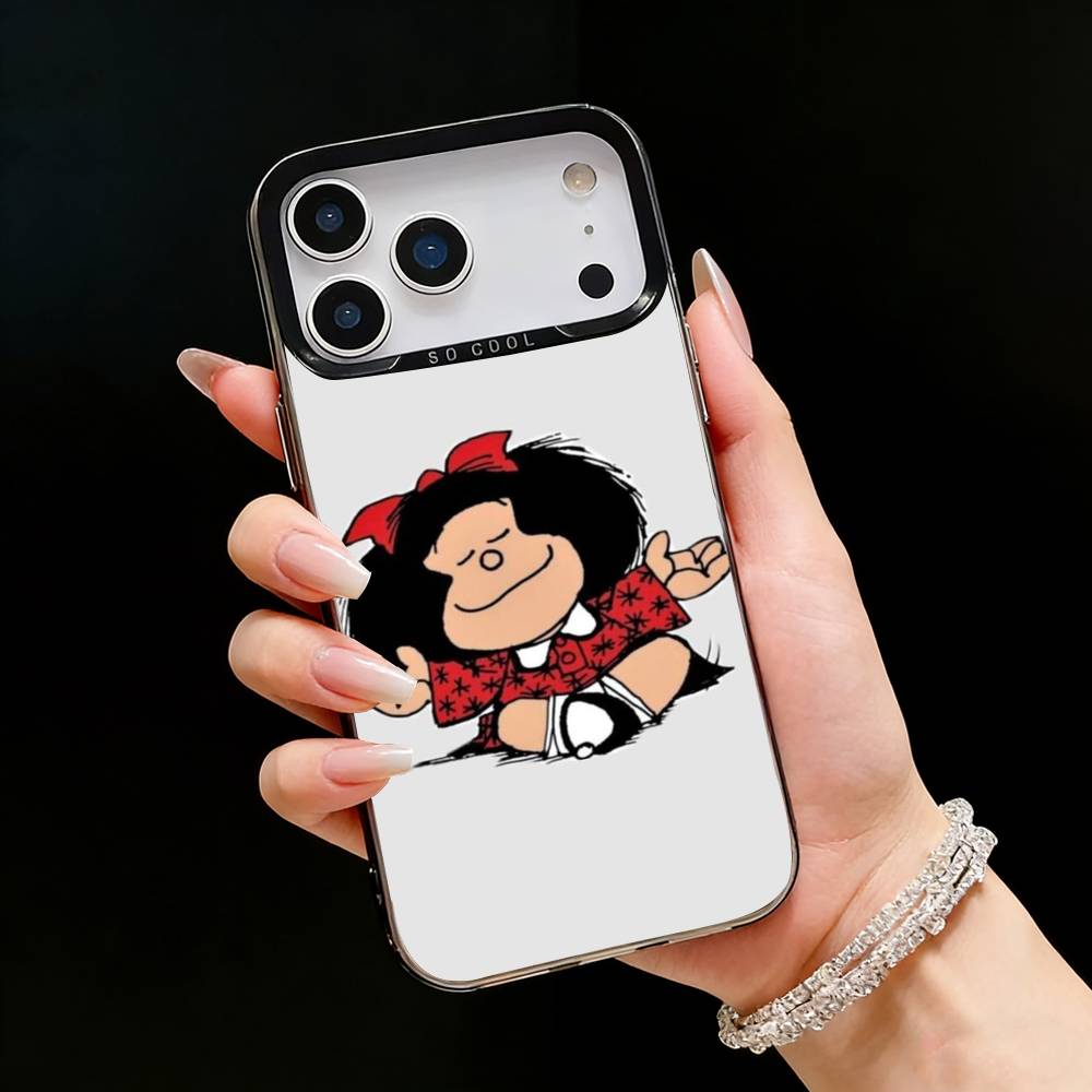 Мультяшный M-Мафальда Милый Чехол Для Телефона Для iPhone17, 16,15,14,13,12 Pro Max Черный Конфетный Матовый Ударопрочный Чехол