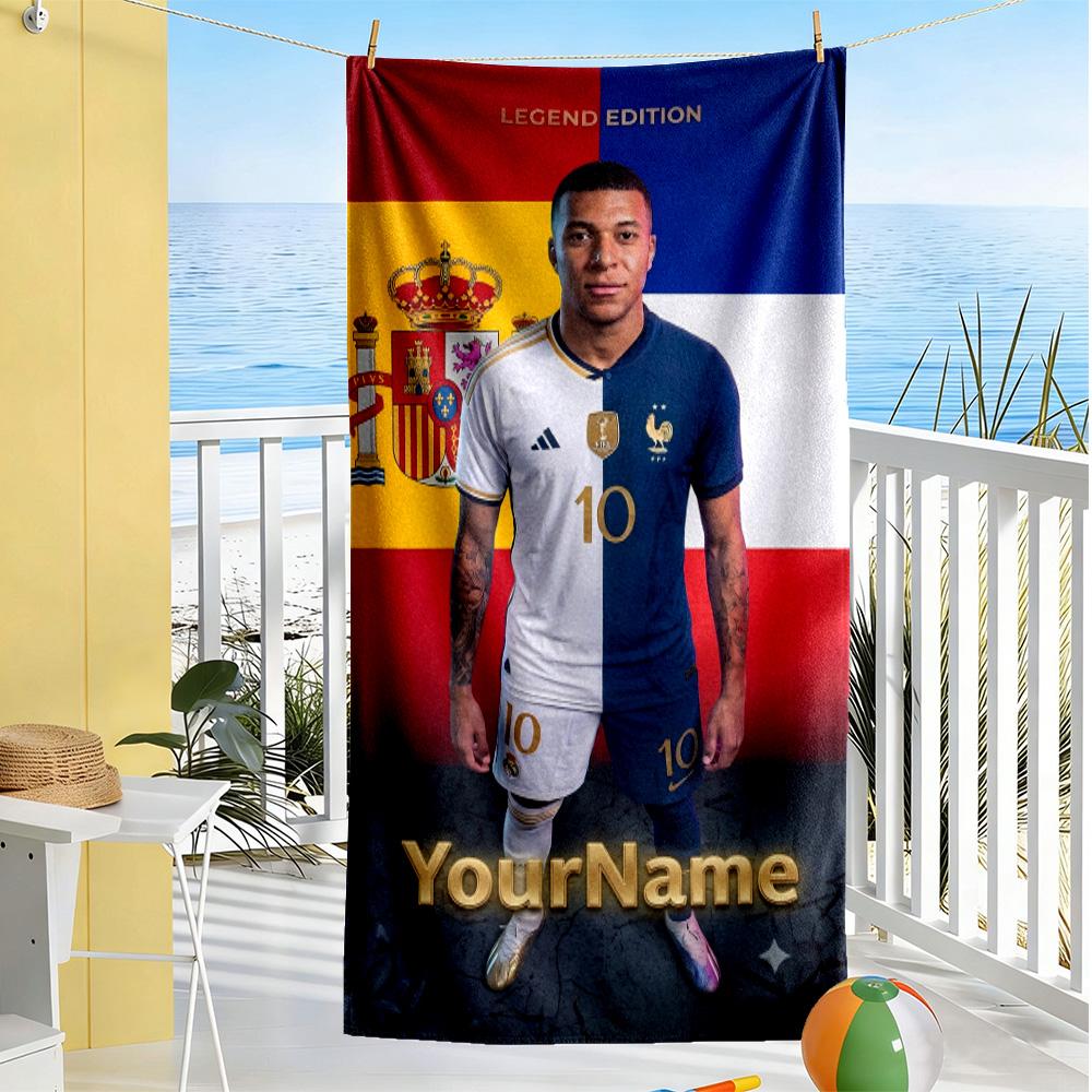 Mbappe Personalized Text Beach Towel Soft Durable Quick-Dry For Beach Bathroom Outdoor Swimming Pool Camping Picnic Yoga Diving Vacation Accessories