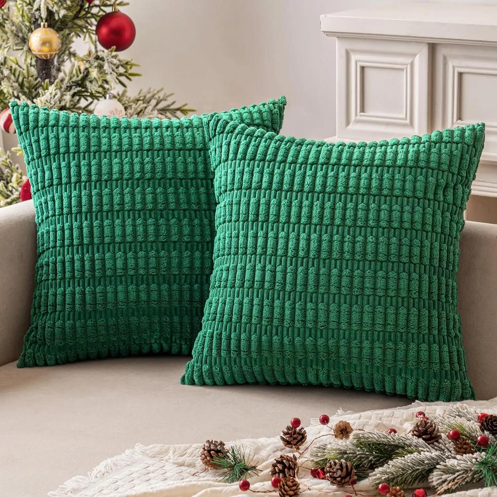 Spring Green Corduroy Decorative Pillow Cover 18x18 Inch Soft Striped Corduroy Cushion Cover Bohemian Home Decor for Sofa Bed
