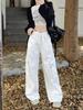 Women's High-Waist White Cargo Jeans with Wide Legs - Autumn Collection