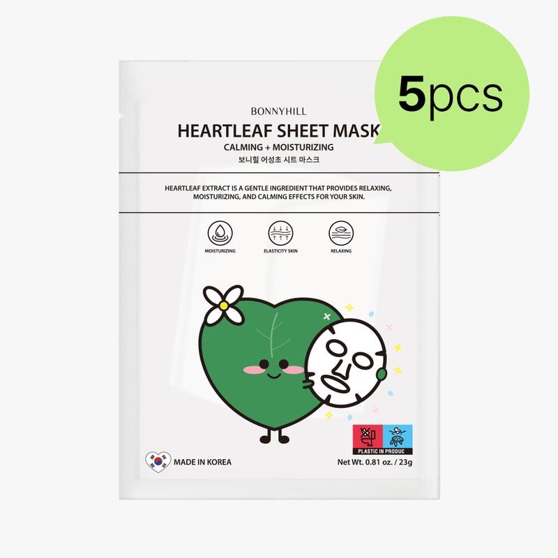 BONNYHILL Sheet Mask 5pcs 2nd Series – 4 Types Set (Strawberry / Heartleaf / Snail / Rice) | Korean Nourishing & Soothing Sheet Mask Variety Pack