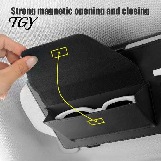 Car Interior Storage Pouch Sun Visor Extender, Anti-glare Night Driving Shield with Faux Leather Organizer Card & Sunglasses Pouch, Universal Vehicle