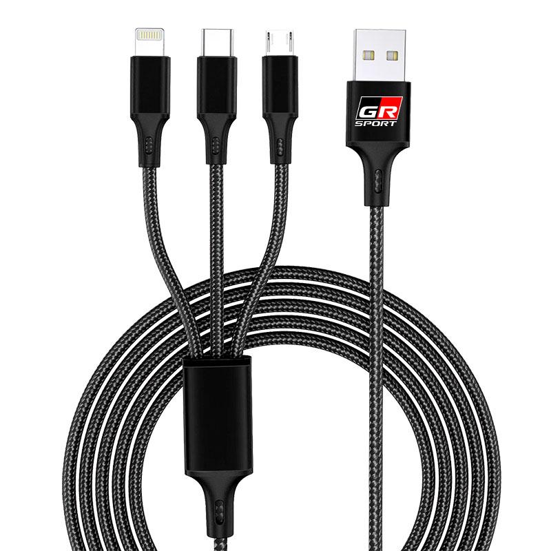 Автомобильная эмблема 3в1 Кабель для быстрой зарядки Type C Lightning Micro USB для Toyota TRD GR Yaris Corolla Auris Rav4 Land Vios LEVIN Camry Prado