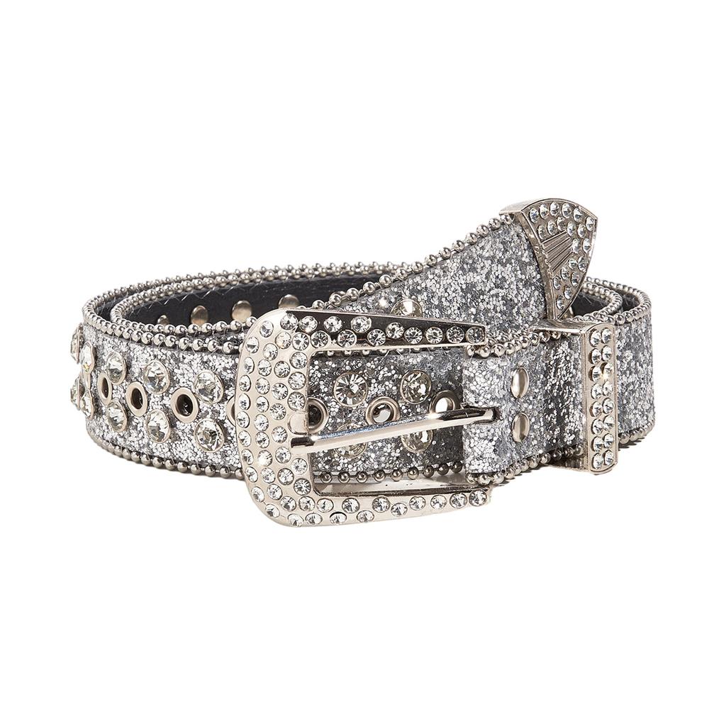 Rock Fans Waist Belt Adjustable Pin Buckle Rhinestone Belt for Woman Girls Thin Full Sequins Waist Strap for Jeans Dress