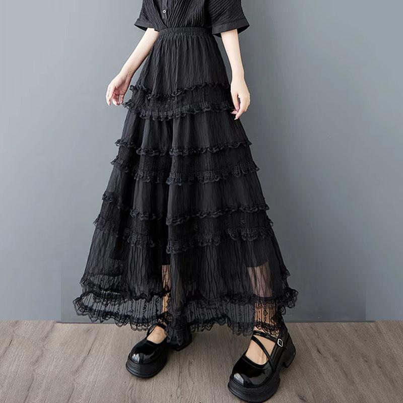Xitao Lace Patchwork Gauze Elastic Waist Skirt ZMY1216