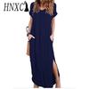 Сексуальное женское платье размера плюс 5XL, летнее однотонное повседневное платье макси с коротким рукавом для женщин, длинное платье, женские платья
