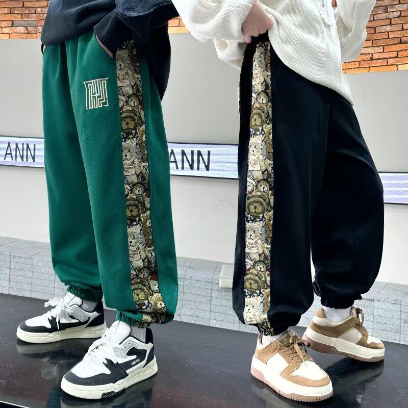 Children's Spring and Autumn Sports Pants 2025 New Bear Patchwork Loose Casual Big Kids Sweatpants Versatile Long Pants
