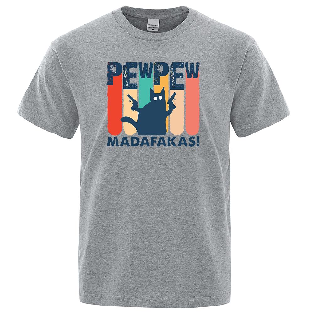 Мужская футболка с принтом кота Pew Pew Madafaks, удобная футболка с круглым вырезом, дышащие винтажные топы большого размера