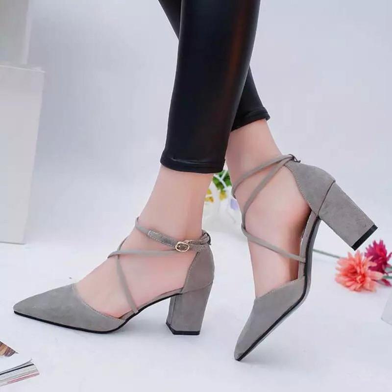 Spring and Summer Plus Size Sandals with Pointed Cross Straps and Shallow Heels Women's Shoes