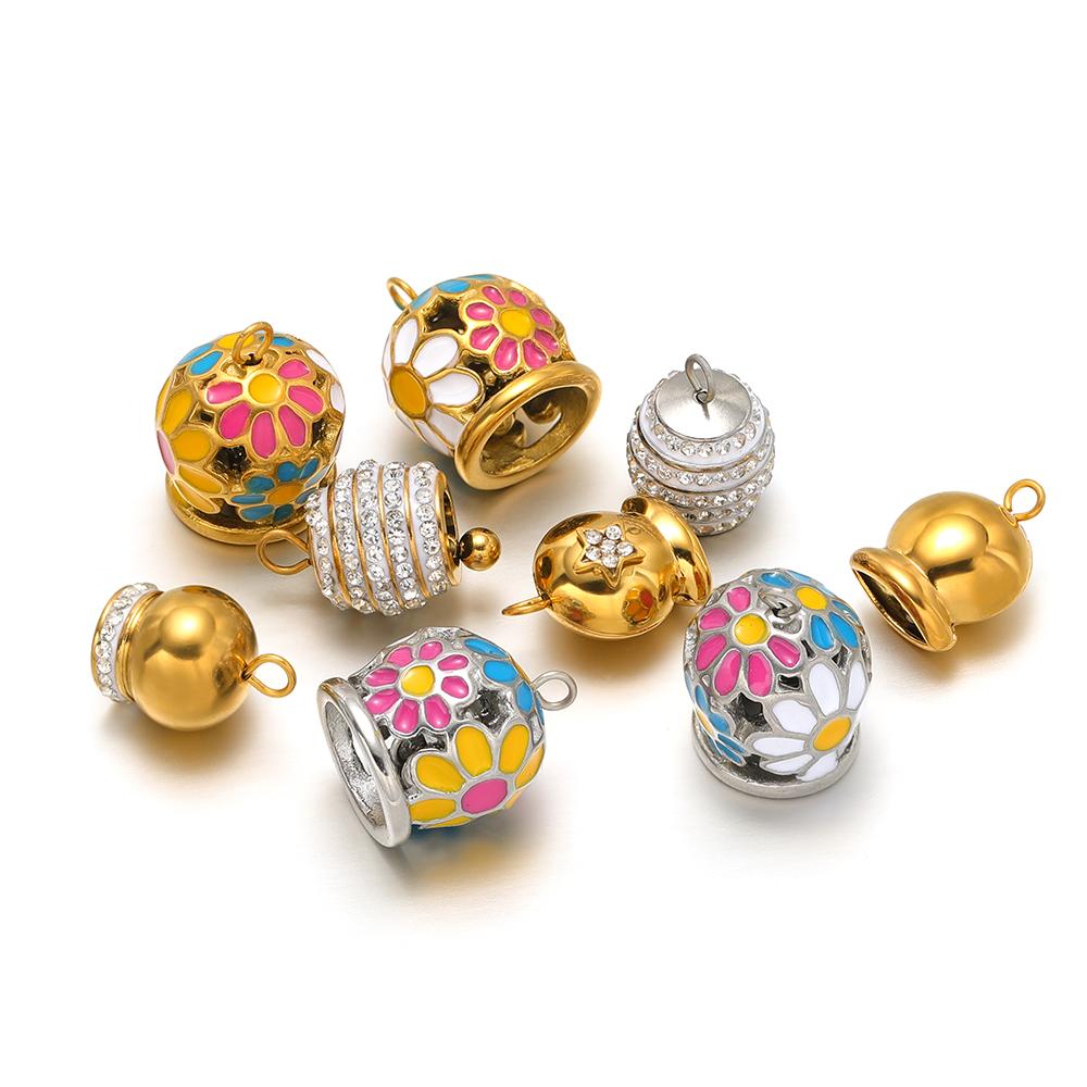 5pcs Stainless Steel Exquisite 10mm Enamel Zircon Bell for DIY Jewelry Bracelet Making Santa Claus Bells Christmas Decoration
