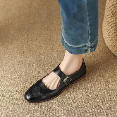 Мода 2024 Новые Туфли Мэри Джейн из Натуральной Кожи на Низком Каблуке Весенние Женские Туфли Массивный Каблук Круглый Носок Женские Туфли-Лодочки Ретро Лоферы