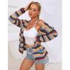 Autumn and Winter Women's Mixed Colour Stripe Warm Coat Double Pocket Buttonless Sweater