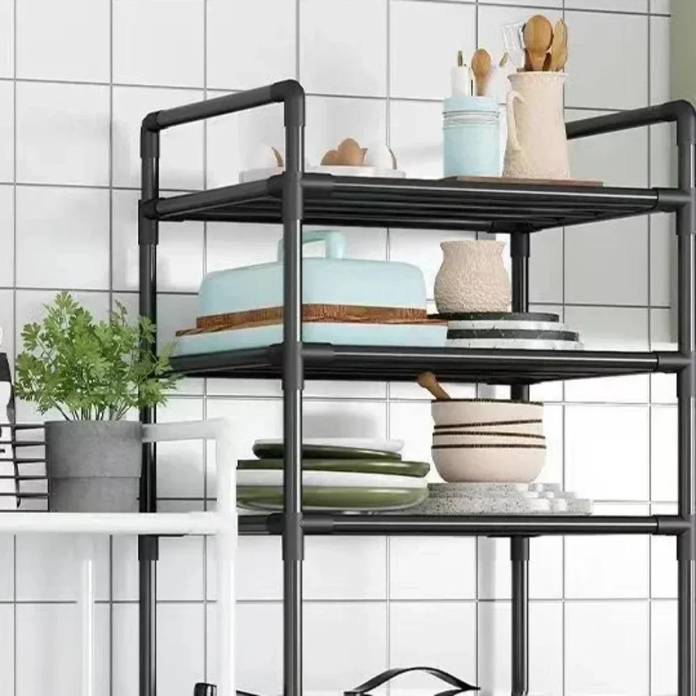 Multi-Layer Kitchen Rack Floor Standing Bathroom Storage Shelves Without Punching Holes Household Multi Layer Kitchen Storage