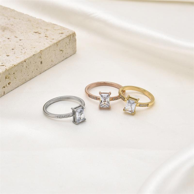 Arrival Square Stone Popular Elegant Stainless Steel Jewelry Shiny Big Cubic Zircon Ring for Women Party Lucky Gift