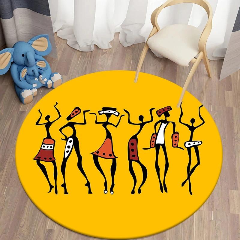Африканский принт Женщины Круглый ковер Нескользящий коврик для гостиной Спальни Балкона Кухонного декора Традиционный коврик для пола Коврики для йоги