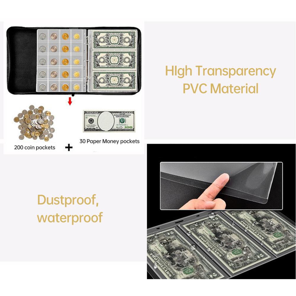 Книга-держатель для коллекции монет для коллекционеров 200 карманов и 30 обложки для хранения бумажных денег
