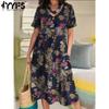Women's Fashion Summer Spring Flower Pattern Print Short Sleeve V-Neck Middle Waistline Casual Dresses