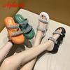 Aphixta 2025 New Summer Flat Platform Orange Slippers Women Sandals Luxury Crystals Shoes 5cm Chunky Sole Cool Slides