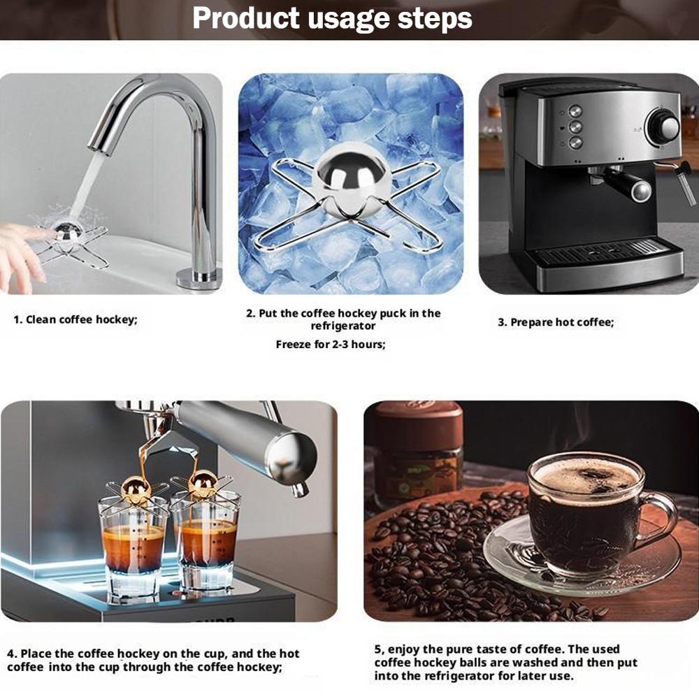 Stainless Steel Coffee Ice Hockey Ball Holder Coffee Frozen Ball for Espresso Coffee Reusable Cooling Coffee Tool