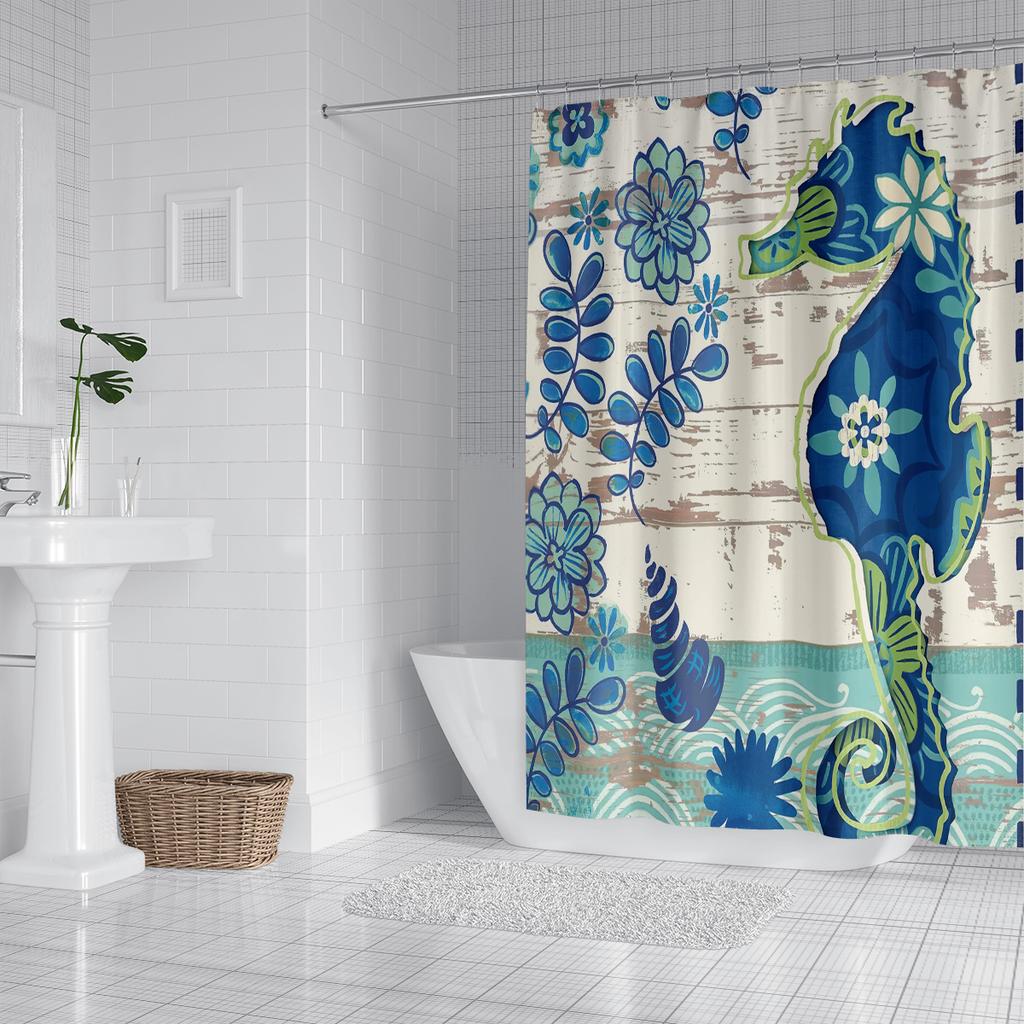 1 штука шторки для душа с принтом морского конька 180x180 см, водонепроницаемая и устойчивая к плесени для использования в ванной комнате