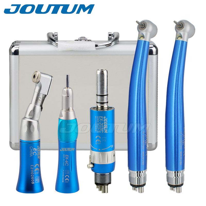 Dental Color Low Speed and LED High Handpiece Kit Push Button Contra Angle Single Way Water Spray Air Turbine 2/4 Hole