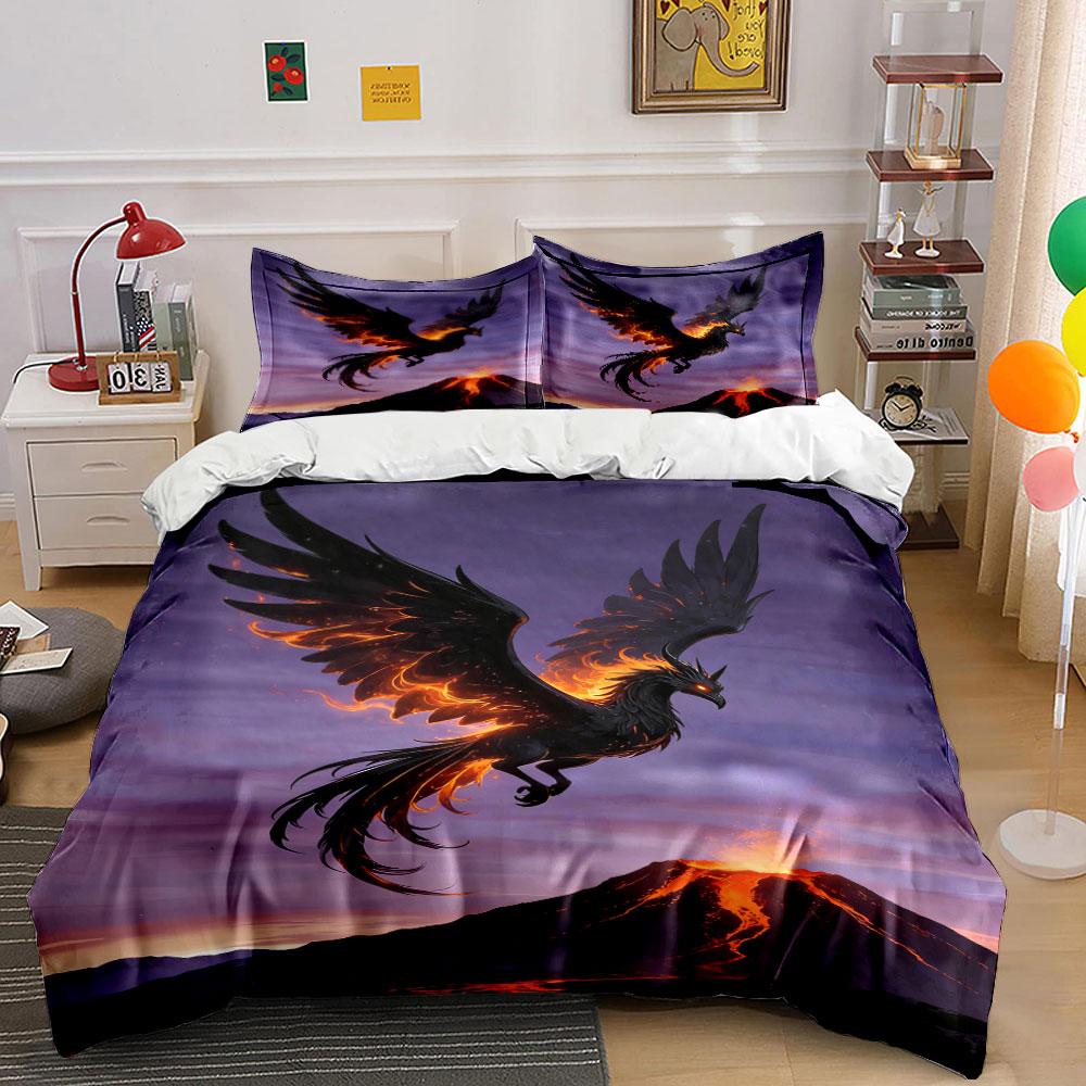 Fiery phoenix above volcano. Bedding sets Duvet cover sets Duvet covers Pillowcases(1 * Duvet Cover 2 * Pillowcases without duvet insert)
