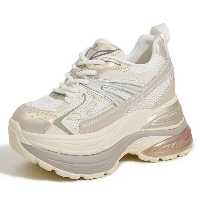 Модные 10 см Новые Синтетические Микрофибровые Кожаные Массивные Кроссовки Ботильоны Женские Удобные Весенне-Осенние Вулканизированные Смешанные Цвета Модная Обувь