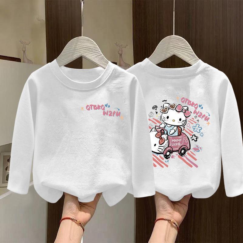 Girls' Autumn 2025 Korean-Style White Cotton Long-Sleeve Top for Older Children