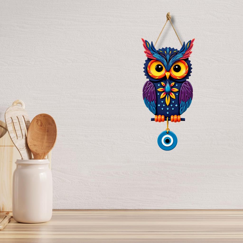 Owl Shape Wooden Wall Hanging, For Home & Kitchen Décor, Multi - 18 X 30 Cm