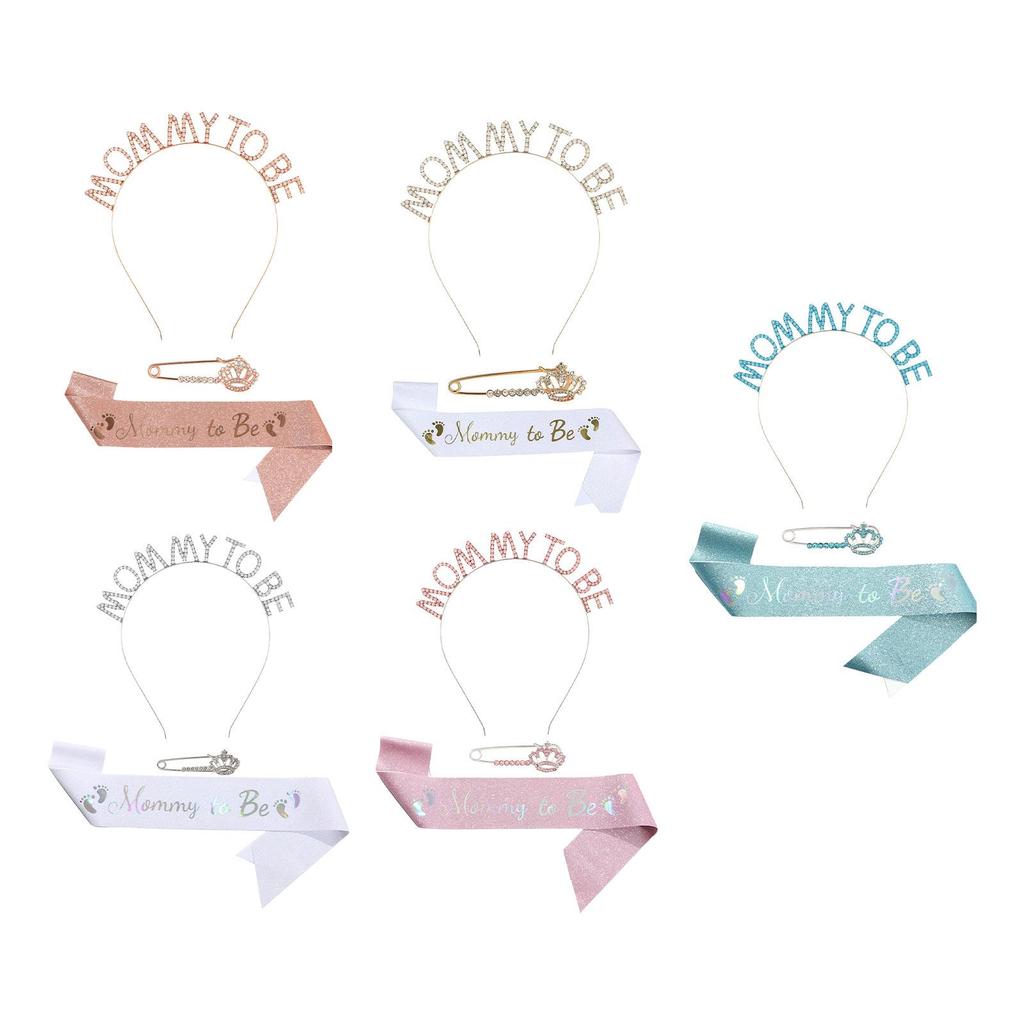 Mommy to Be Sash Set Tiara Headband Sash Brooch Set for Party Supplies Celebration Boy Girl Gender Reveal Baby Shower Birthday
