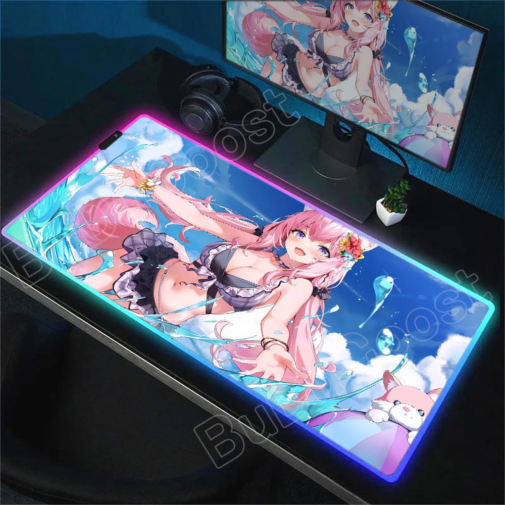 RGB Anime Cute Hakui Koyori Mousepad Non-slip Rubber Gaming Hololive Mouse Pad Keyboard Mat Computer PC Laptop Pad Game Desk Mat