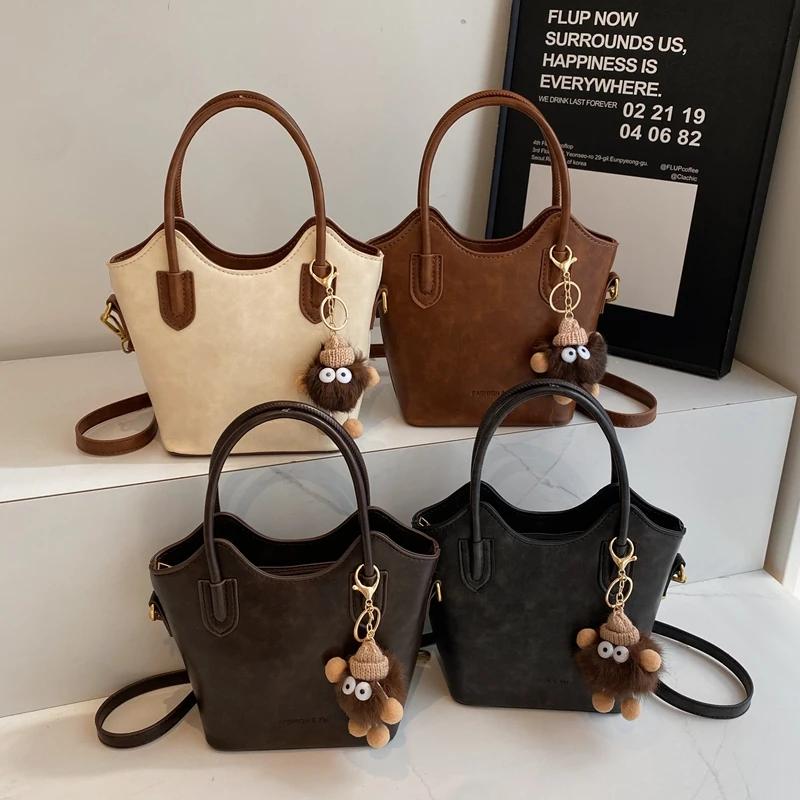 Женская сумка через плечо в стиле ретро, осенне-зимняя, универсальная, новая, вместительная, премиум-класса, переносная сумка-ведро, модная сумка через плечо