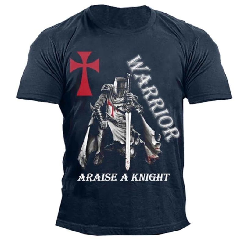 Men's T-shirt Casual Cotton Short Sleeve Shirt Temple Crusader Print T Shirt Fashion Vintage Clothing High Quality